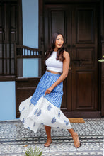 Load image into Gallery viewer, the CINNAMON skirt - Blue checks with white mughal buti
