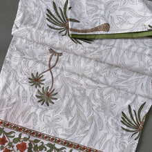 Load image into Gallery viewer, Forest green 6 seater Table cloth - block printed green jaal all over