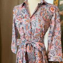 Load image into Gallery viewer, The MALABAR maxi (3/4 sleeves) - soft blue w/ pink brown floral