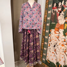 Load image into Gallery viewer, Panelled skirt with pockets - deep purple w/ pink mustard floral