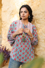 Load image into Gallery viewer, the MINT top - turquoise blue with pink butis