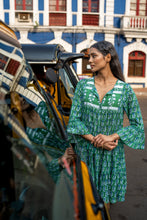 Load image into Gallery viewer, The STEVIA dress - pine green w/ blue buti