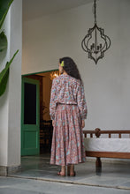 Load image into Gallery viewer, The Godet Skirt - brown with red and pink floral