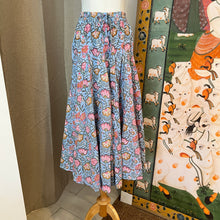 Load image into Gallery viewer, Godet Skirt - pastel blue w/ pink floral