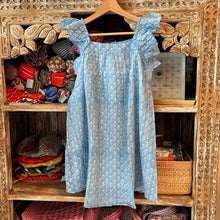 Load image into Gallery viewer, Kids A-line Dress with ruffled sleeves - blue w/ white floral