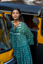 Load image into Gallery viewer, The STEVIA dress - pine green w/ blue buti