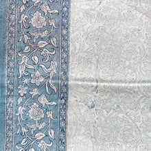 Load image into Gallery viewer, Cream with blue floral 6 seater Table cloth - block printed green jaal all over