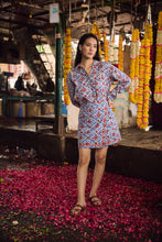 Load image into Gallery viewer, The WRAP skirt - white with blue red floral
