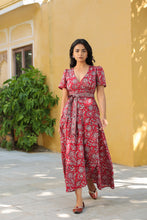 Load image into Gallery viewer, The CASSIA MAXI wrap dress - Red & grey floral