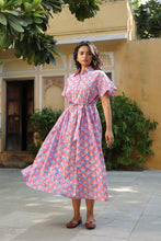 Load image into Gallery viewer, the PARSLEY MIDI dress - blue with pink & red butis