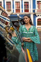 Load image into Gallery viewer, The STEVIA dress - pine green w/ blue buti