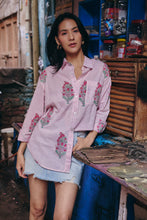Load image into Gallery viewer, The OVERSIZED shirt- pink stripes with mughal buta