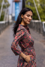 Load image into Gallery viewer, The MALABAR maxi (3/4 sleeves) - charcoal grey w/ fuchsia floral