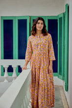 Load image into Gallery viewer, The Pepper Maxi - soft pink with yellow flowers blockprinted