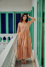 Load image into Gallery viewer, The Pepper Maxi - soft pink with yellow flowers blockprinted