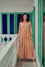 Load image into Gallery viewer, The Pepper Maxi - soft pink with yellow flowers blockprinted
