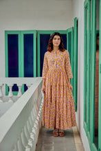 Load image into Gallery viewer, The Pepper Maxi - soft pink with yellow flowers blockprinted