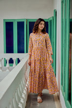 Load image into Gallery viewer, The Pepper Maxi - soft pink with yellow flowers blockprinted