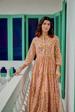 Load image into Gallery viewer, The Pepper Maxi - soft pink with yellow flowers blockprinted