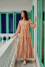 Load image into Gallery viewer, The Pepper Maxi - soft pink with yellow flowers blockprinted