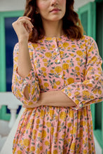 Load image into Gallery viewer, The Pepper Maxi - soft pink with yellow flowers blockprinted