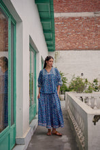 Load image into Gallery viewer, Panelled skirt with pockets - blue fun floral