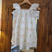 Load image into Gallery viewer, Kids A-line Dress with ruffled sleeves - white w/ colourful palm tree