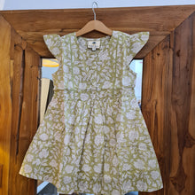 Load image into Gallery viewer, Kids Dress with ruffled sleeves - Light green w/ white floral