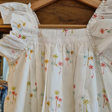 Load image into Gallery viewer, Kids A-line Dress with ruffled sleeves - white w/ colourful palm tree