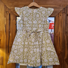 Load image into Gallery viewer, Kids Dress with ruffled sleeves - Light green w/ white floral
