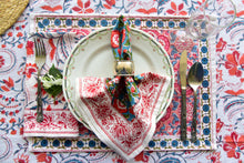 Load image into Gallery viewer, BREMEN  hand block printed Teal blue napkins (set of 6)