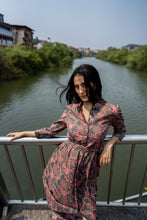 Load image into Gallery viewer, The MALABAR maxi - charcoal grey w/ fuchsia floral
