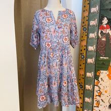 Load image into Gallery viewer, the GINGER dress - soft blue w/ pink brown floral
