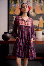 Load image into Gallery viewer, The STEVIA dress - vintage NAVY with red butis

