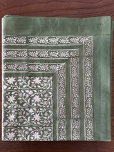 Load image into Gallery viewer, Forest green 6 seater Table cloth - block printed green jaal all over
