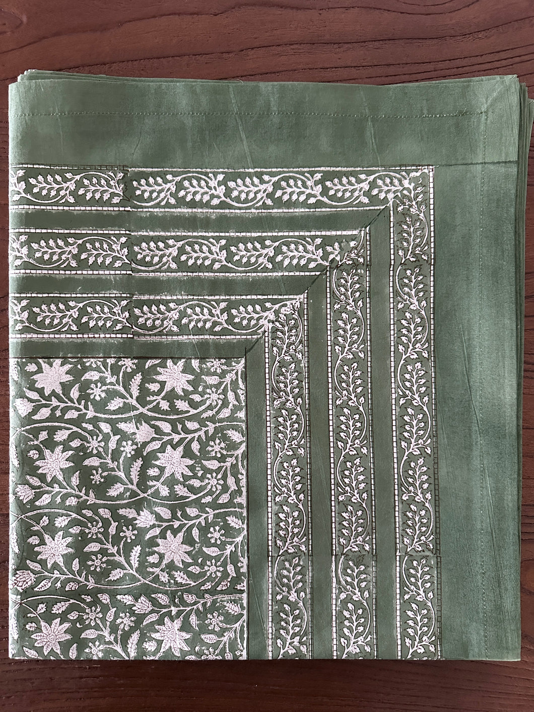 Forest green 6 seater Table cloth - block printed green jaal all over