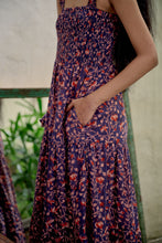 Load image into Gallery viewer, the BAY maxi dress - vintage NAVY with red butis
