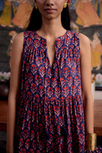 Load image into Gallery viewer, The BORAGE MIDI dress - vintage Navy with Red butis
