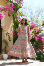 Load image into Gallery viewer, The Thyme Dress - turquoise w/ rose pink floral
