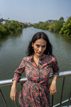 Load image into Gallery viewer, The MALABAR maxi - charcoal grey w/ fuchsia floral
