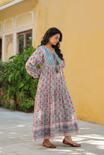 Load image into Gallery viewer, The Thyme Dress - turquoise blue &amp; pink butis
