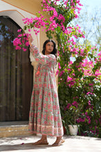 Load image into Gallery viewer, The Thyme Dress - turquoise w/ rose pink floral
