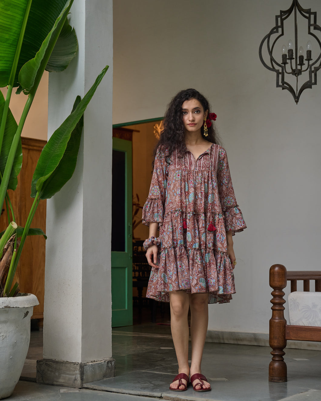 The STEVIA dress - brown with red and pink floral