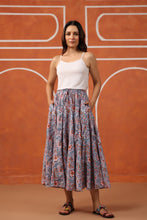 Load image into Gallery viewer, Godet Skirt - soft blue w/ pink floral
