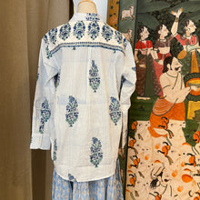 Load image into Gallery viewer, The OVERSIZED shirt- blue stripes with mughal buta
