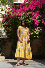 Load image into Gallery viewer, BORAGE MIDI dress - yellow floral jaal
