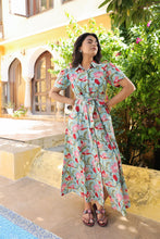 Load image into Gallery viewer, The MALABAR maxi (1/2 sleeves)- blue with red floral
