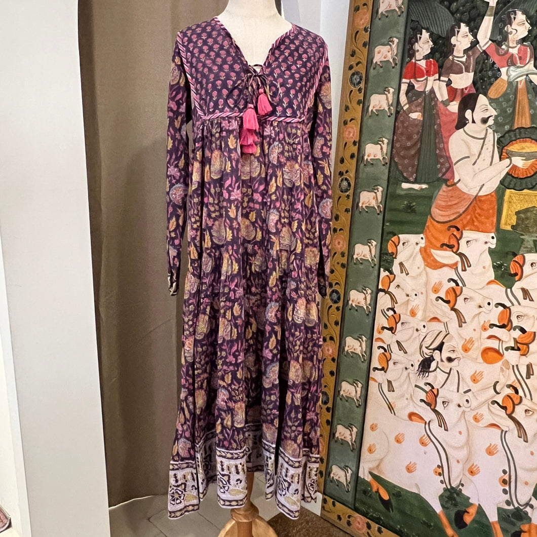 The Thyme Dress - deep purple w/ pink mustard floral