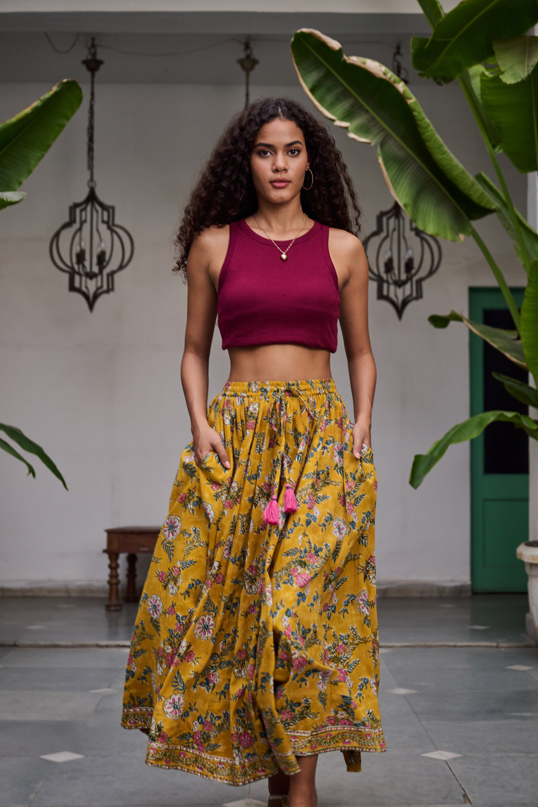 Panelled skirt with pockets - the yellow floral