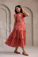 Load image into Gallery viewer, the CILANTRO midi - apricot w/ pink floral

